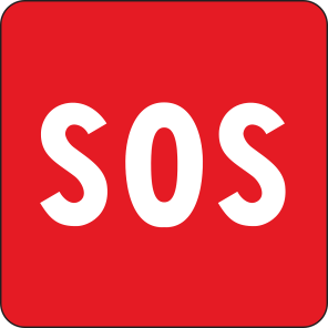 "SOS" in weißer Schrift auf rotem Hintergrund