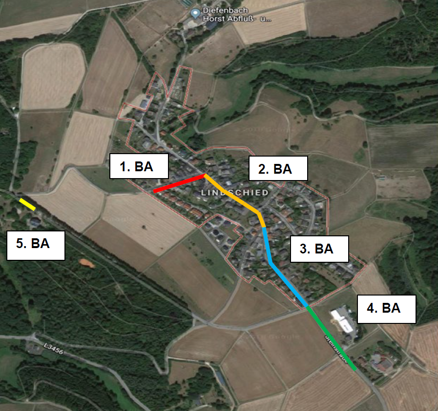 Bauabschnitte Baumaßnahme Ausbau der Ortsdurchfahrt Lindschied (K666) und Kemeler Weg 