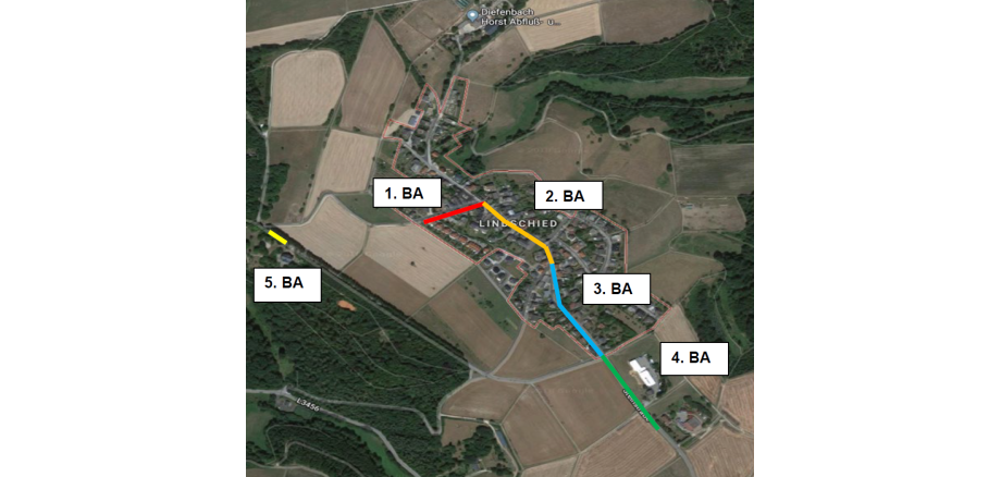 Bauabschnitte Baumaßnahme Ausbau der Ortsdurchfahrt Lindschied (K666) und Kemeler Weg 